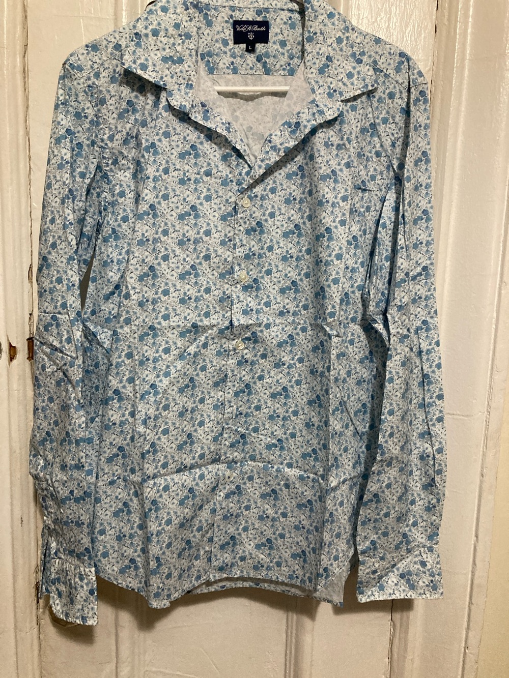 Voila St Barth Blue and White Floral Button-Down Shirt Large